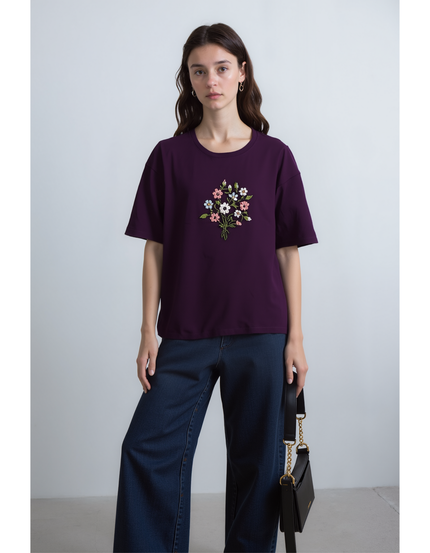 Floral Embrace Embroidered OverSized T-Shirt