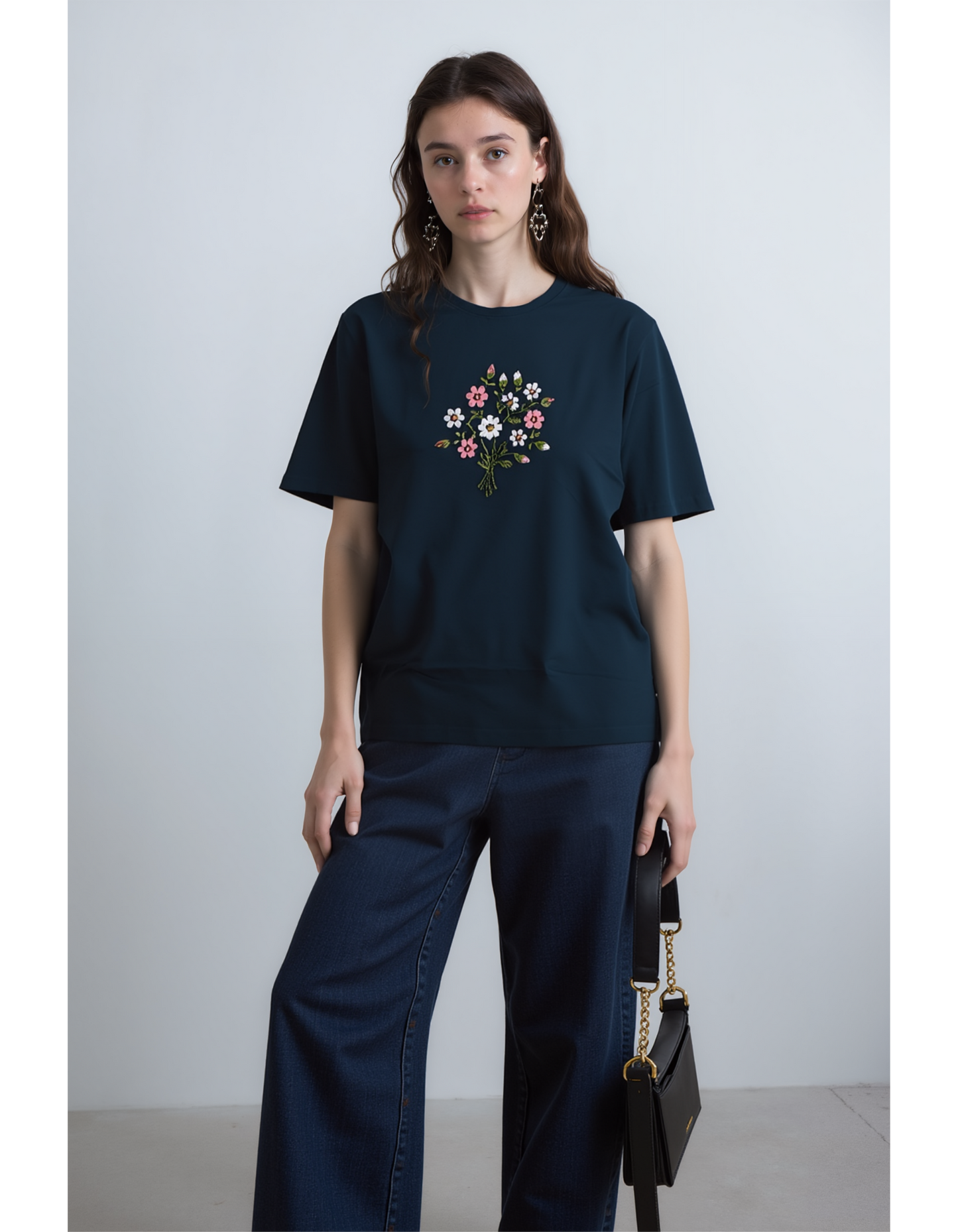 Floral Embrace Embroidered OverSized T-Shirt