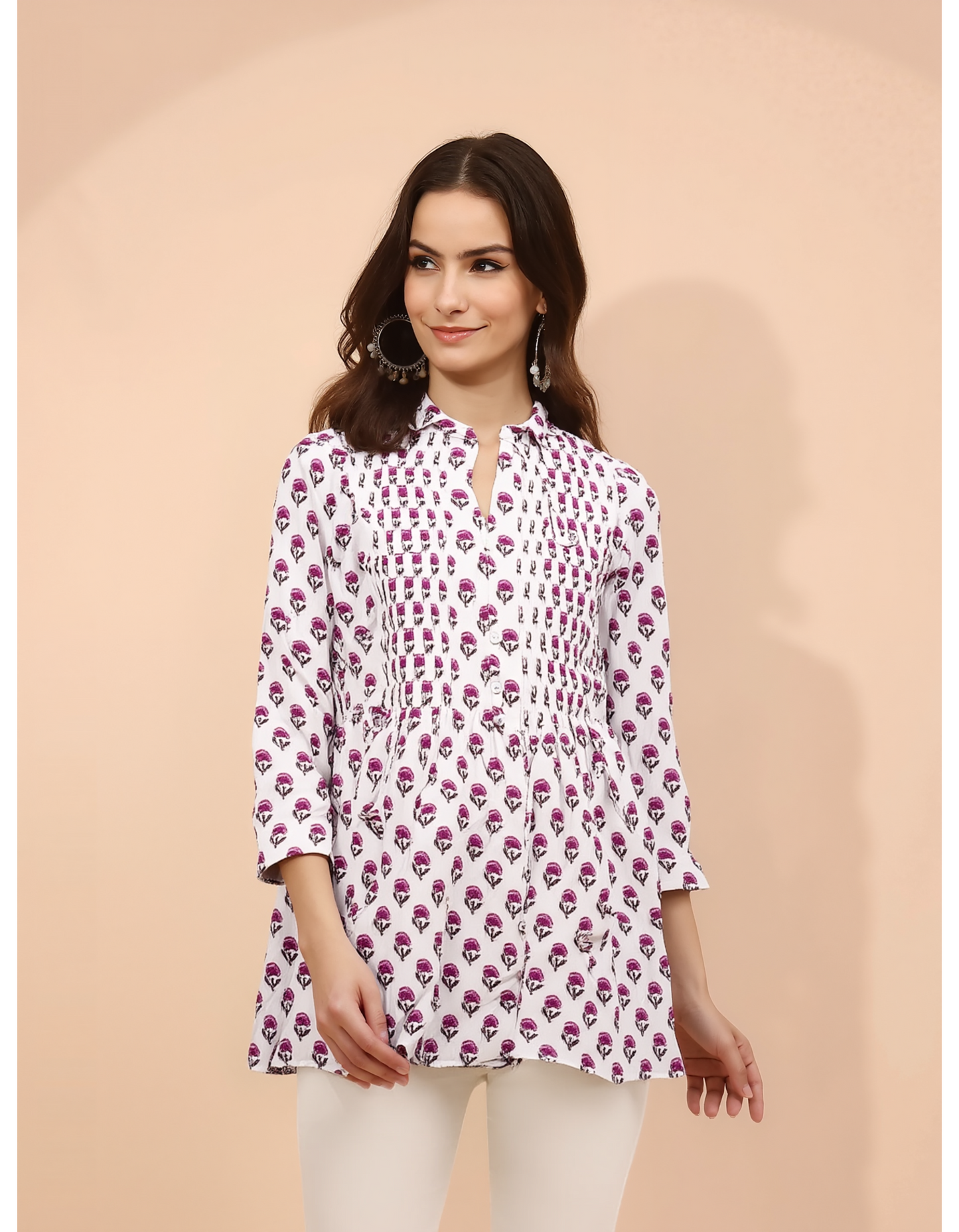 EleganceFlow Printed Cotton Tunic Top