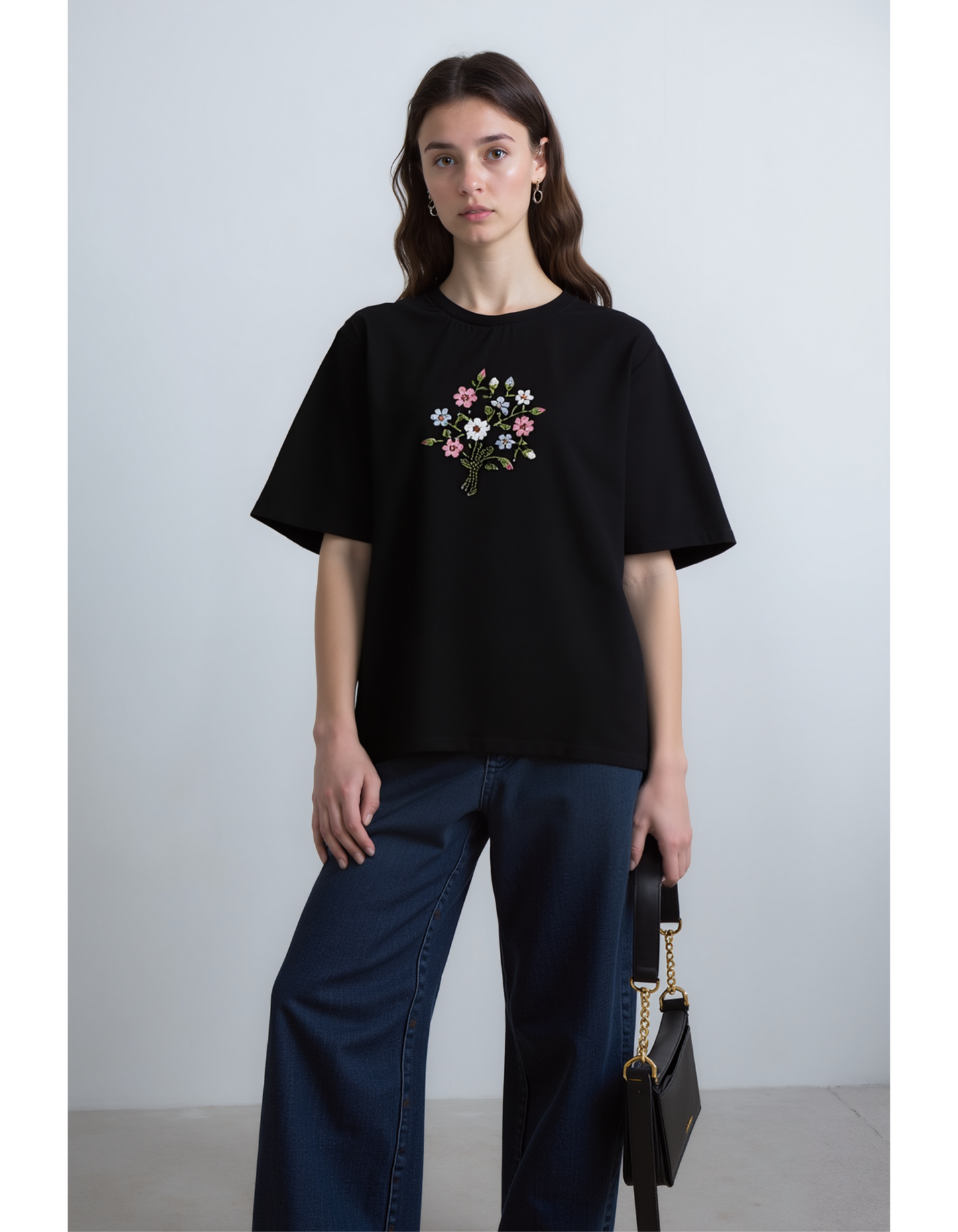 Floral Embrace Embroidered OverSized T-Shirt