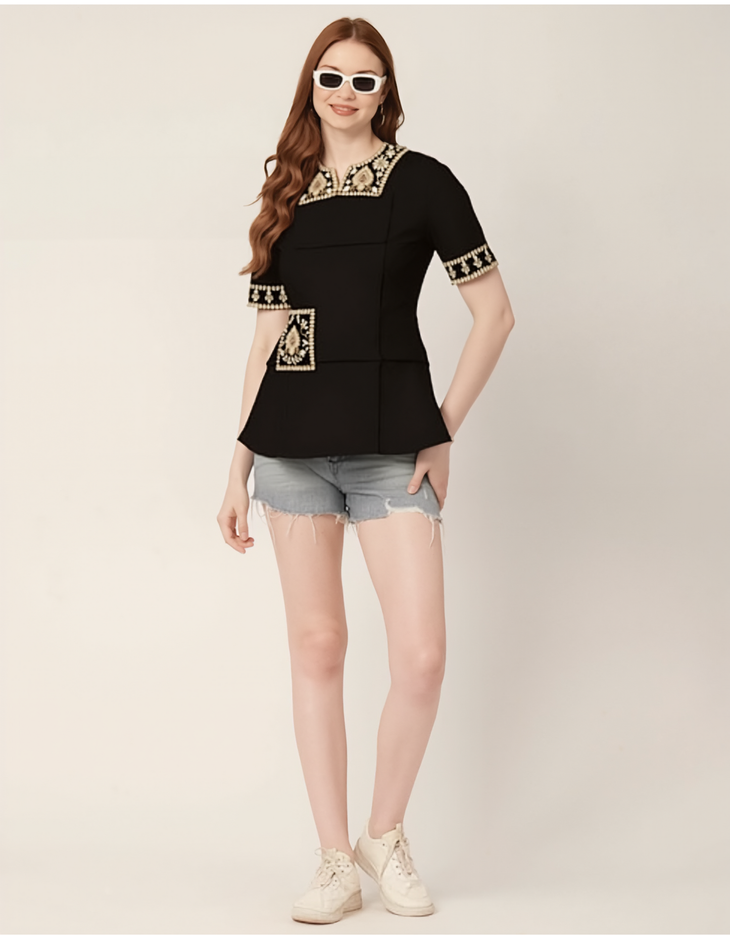 EmbroGlow Classic Embroidered Tunic Top