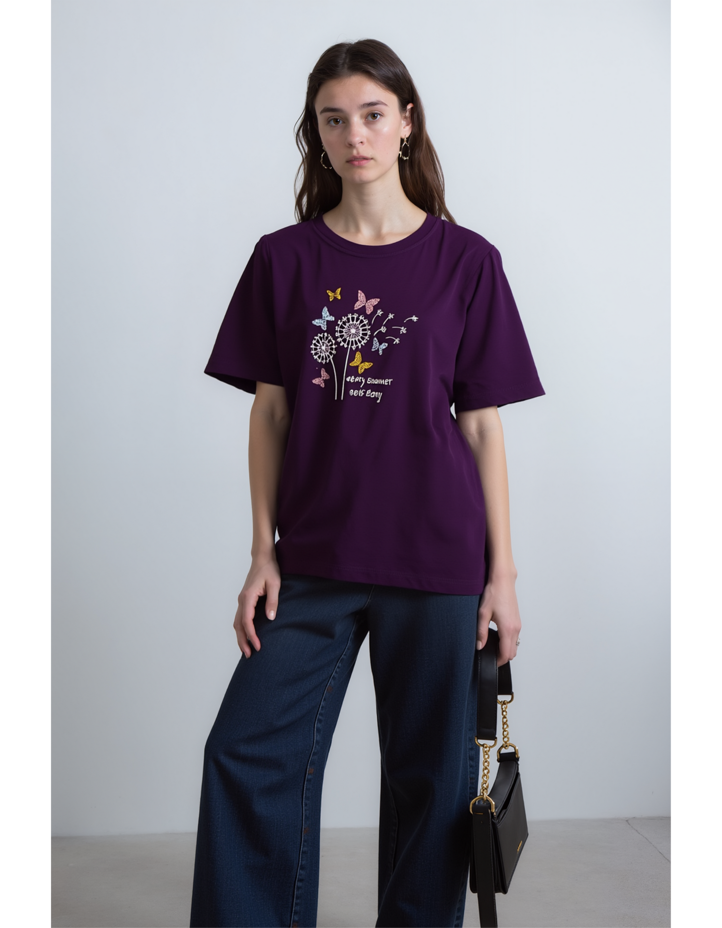 Butterfly Whispers Embroidered Oversized T-Shirt