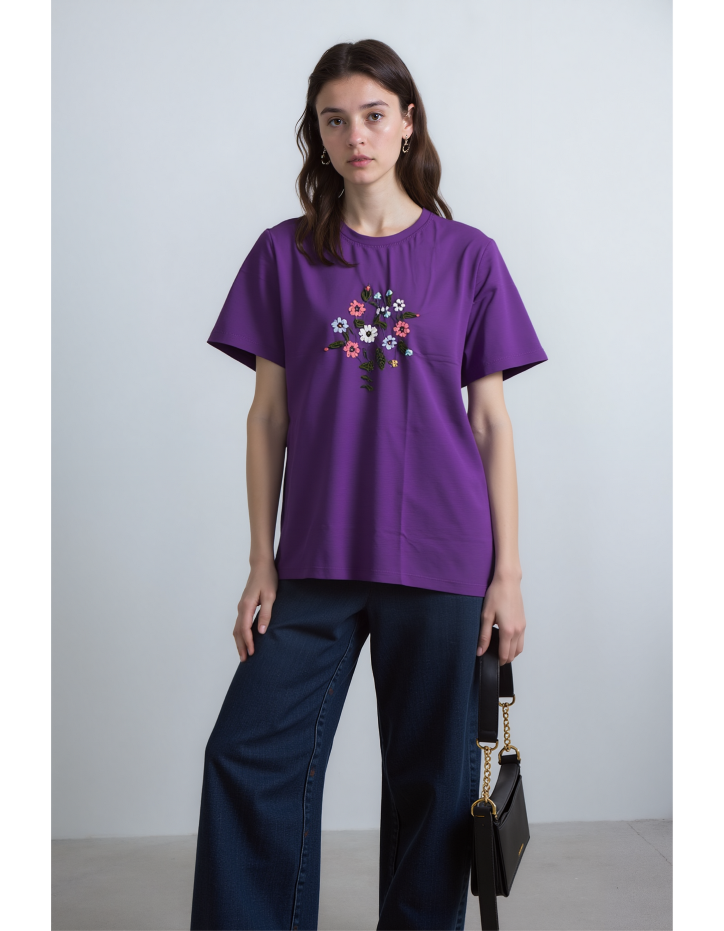 Floral Embrace Embroidered OverSized T-Shirt