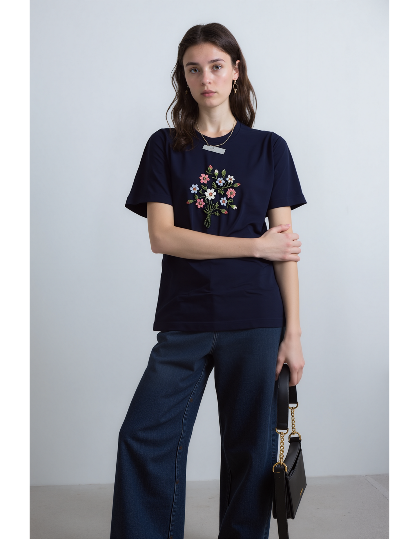 Floral Embrace Embroidered OverSized T-Shirt
