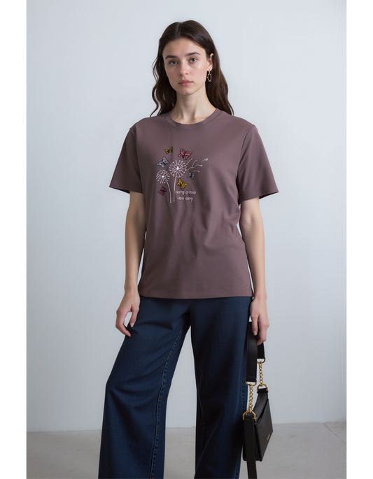 Butterfly Whispers Embroidered Oversized T-Shirt