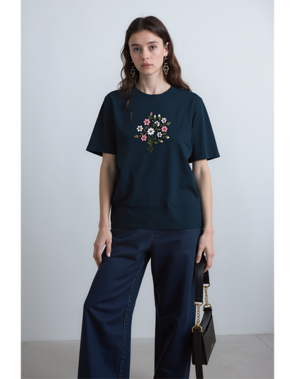 Floral Embrace Embroidered OverSized T-Shirt