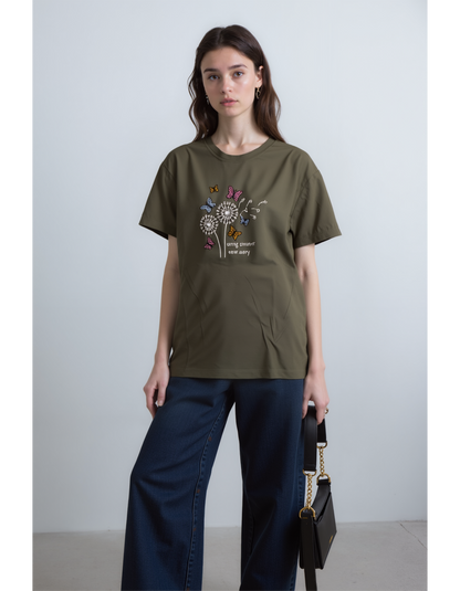 Butterfly Whispers Embroidered Oversized T-Shirt