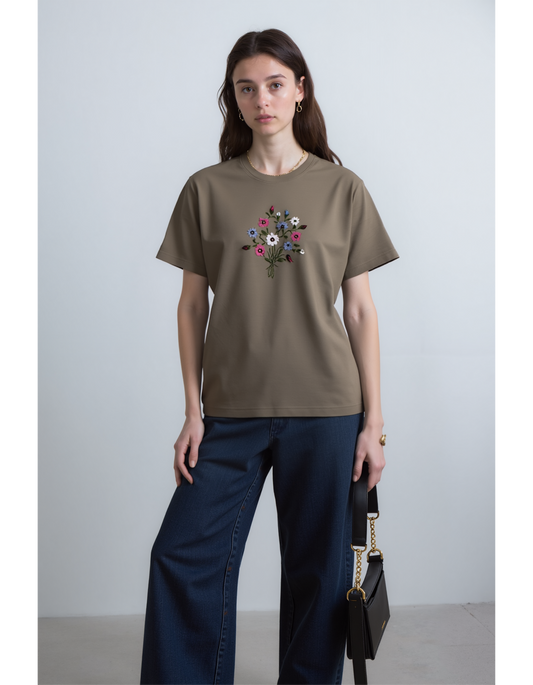 Floral Embrace Embroidered OverSized T-Shirt