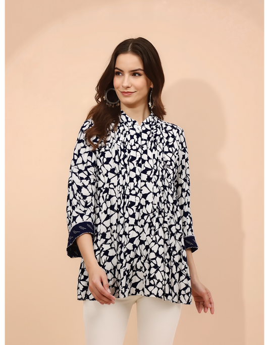 EleganceFlow Printed Cotton Tunic Top