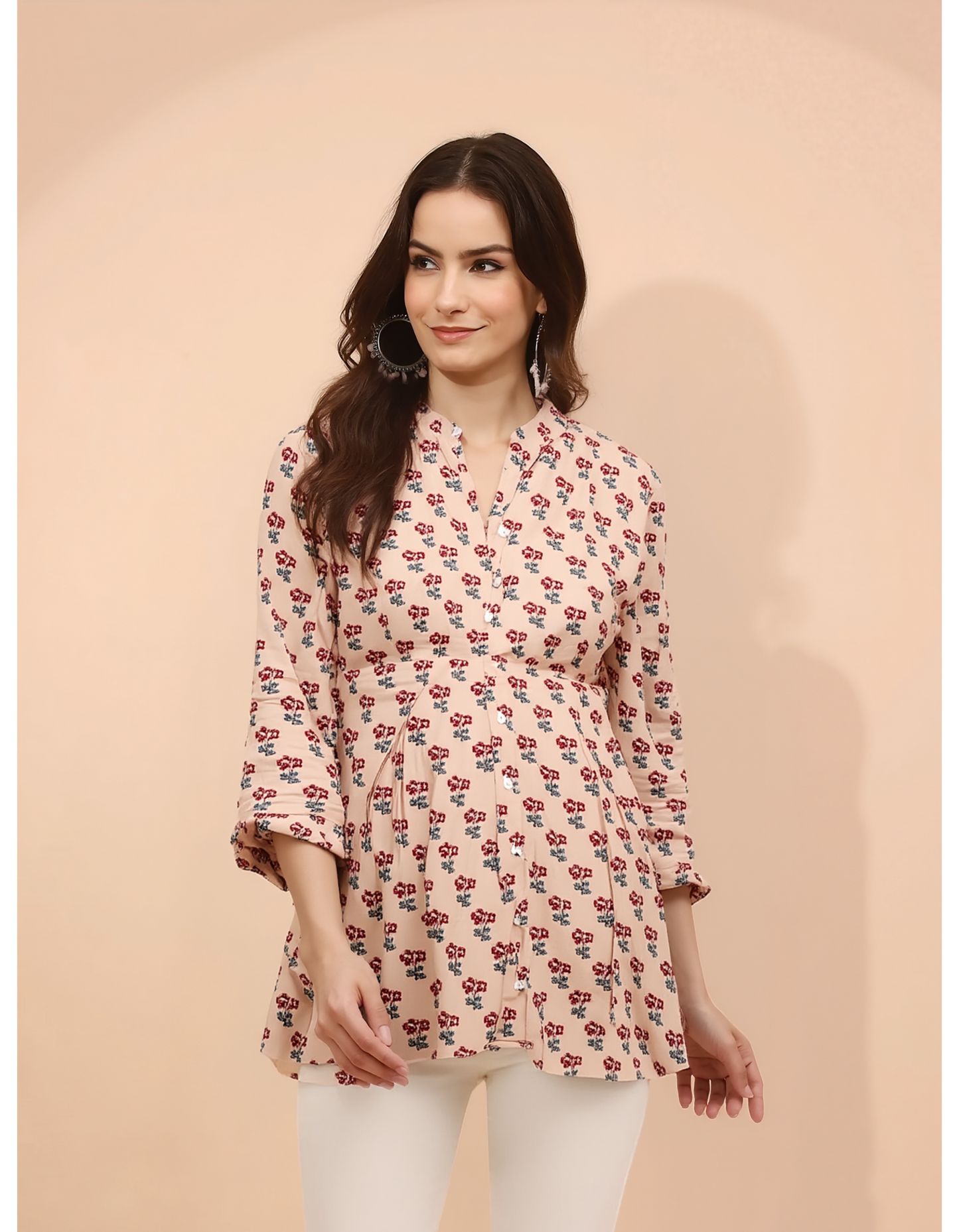 EleganceFlow Printed Cotton Tunic Top